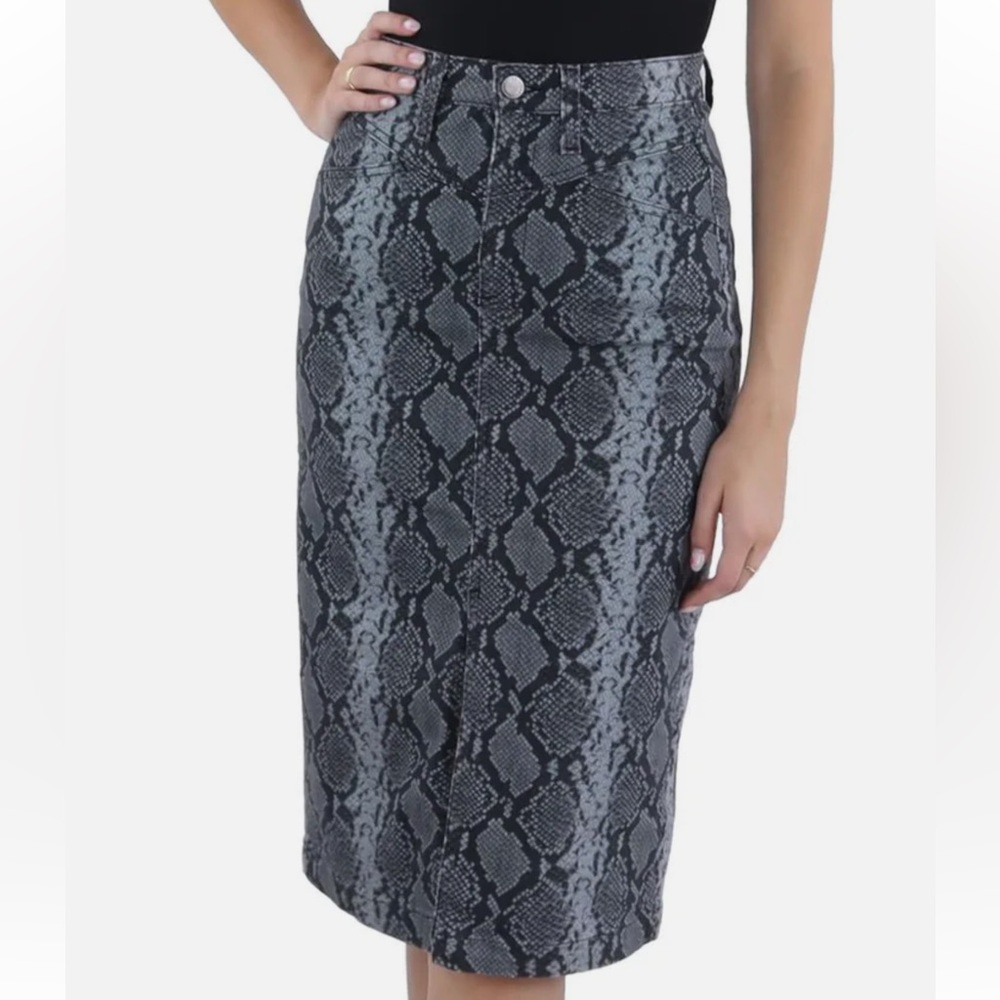 AG Adriano Goldschmied Jean Pencil Skirt Front Slit Grey Print size 24 NWT